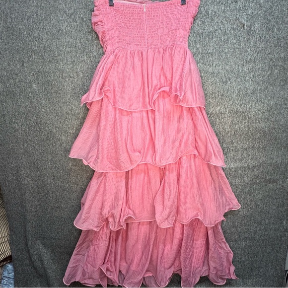 HELLO MOLLY NUMBER ONE OPTION STRAPLESS MIDI DRESS PINK LARGE TIERED RUFFLE - Picture 8 of 12